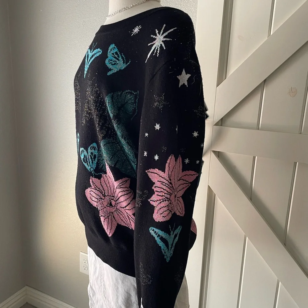525 America Jungle Jacquard Crew Neck Sweater Moth Butterfly Star - Picture 3 of 6